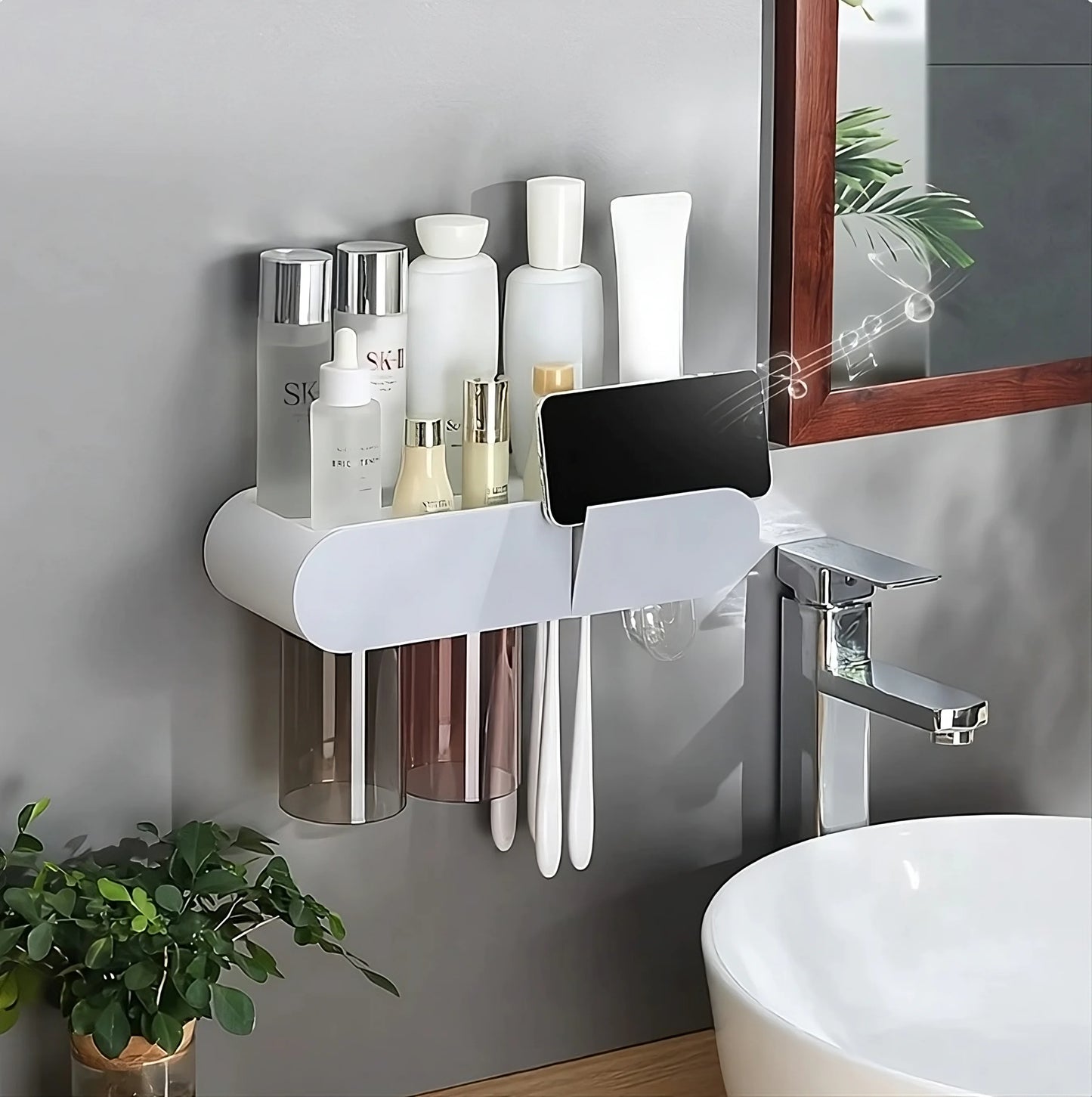 Toothbrush and cosmetics organizer