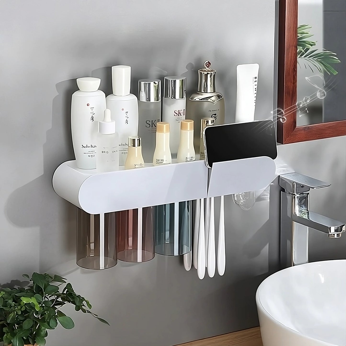 Toothbrush and cosmetics organizer