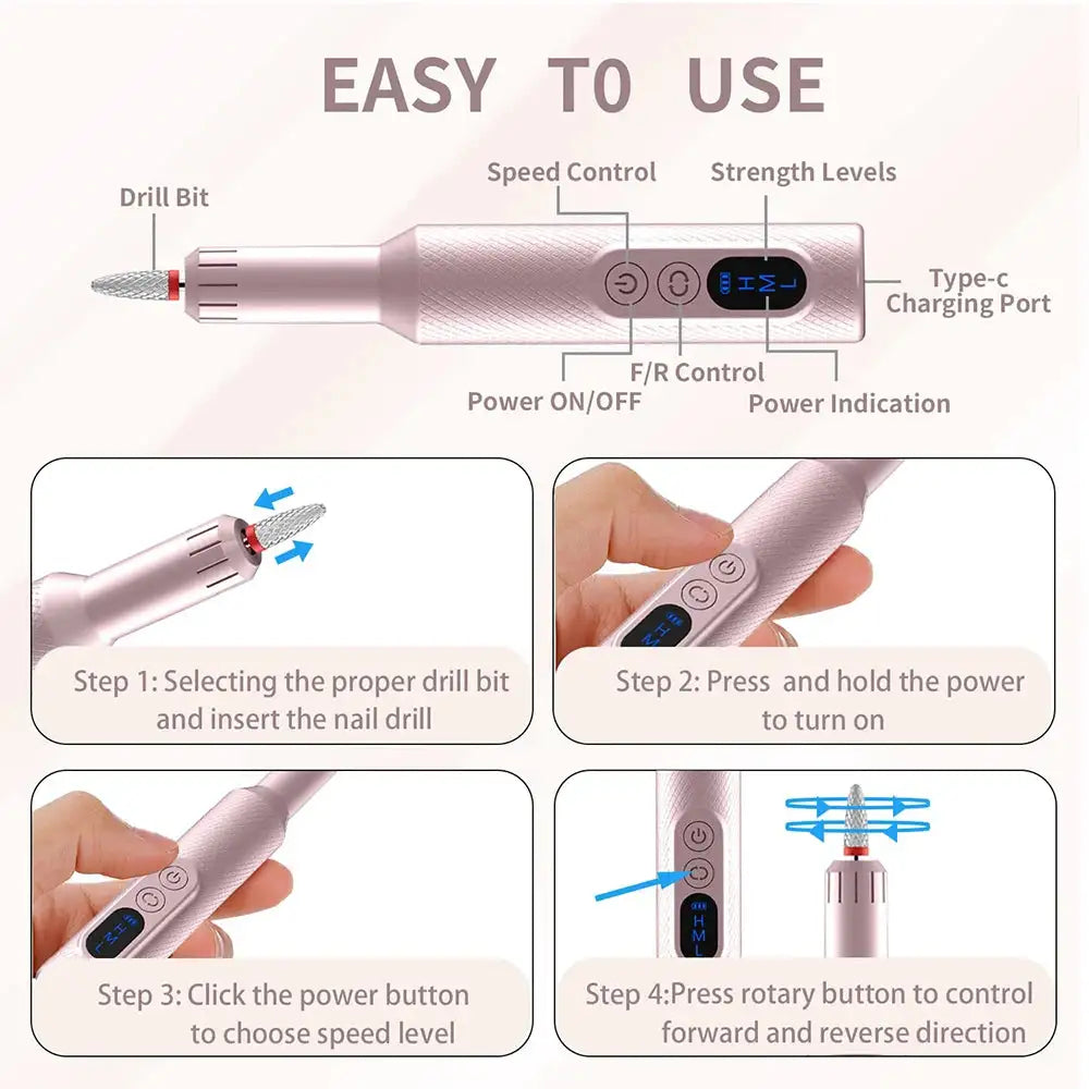 Rechargeable electric nail drill