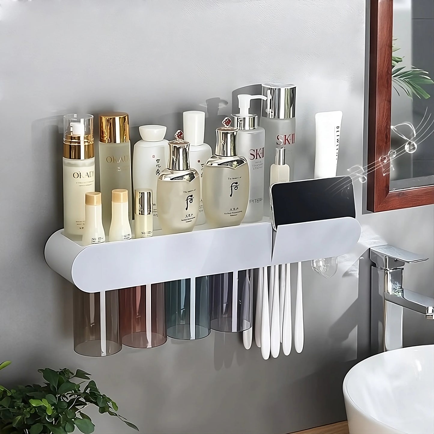 Toothbrush and cosmetics organizer