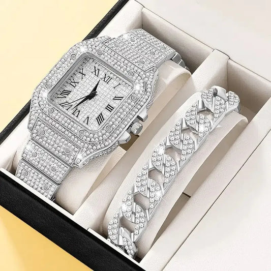 2pcs set diamond women watches